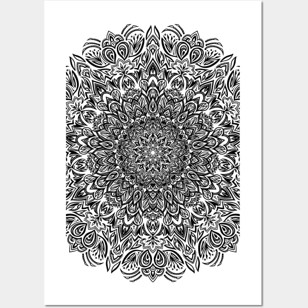 Deep Black and White Mandala Wall Art by polliadesign